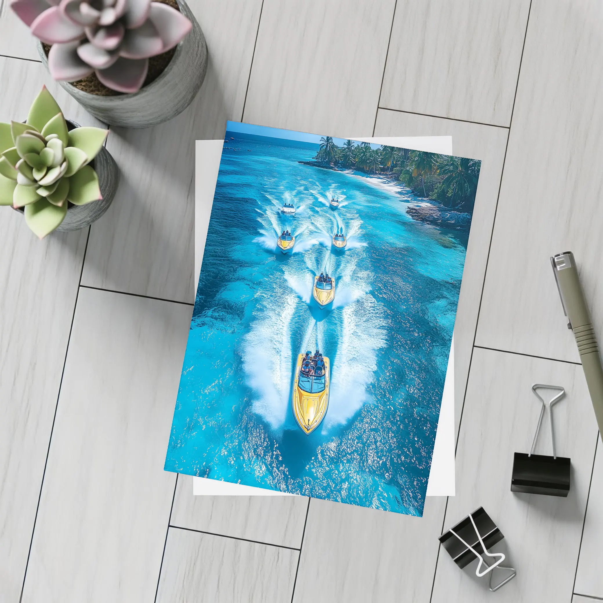 Speed Boats Racing Tropical Blue Ocean Waters – Postcards