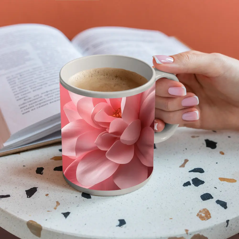 Pink Dahlia Flower Soft Pink Background – Mugs