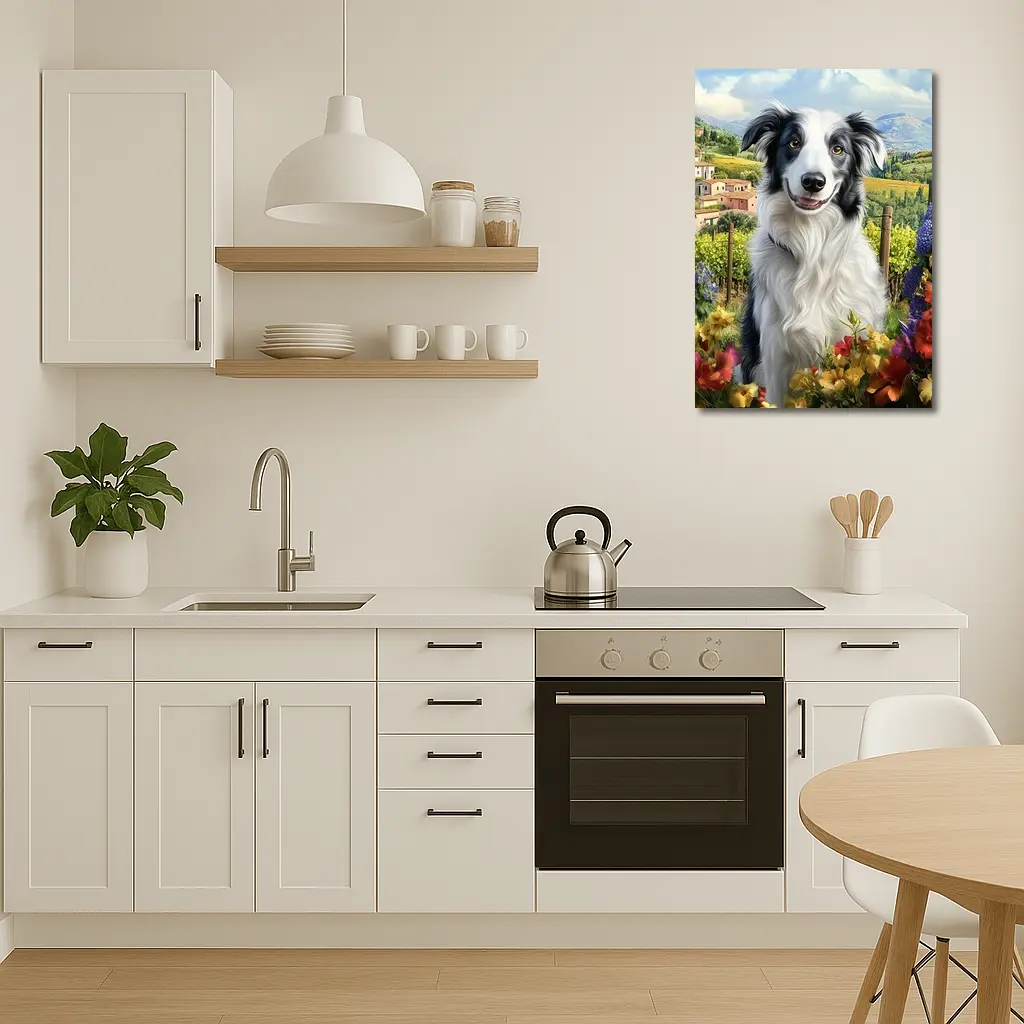 Border Collie Dog Tuscany Vineyard Flowers – Wall Art