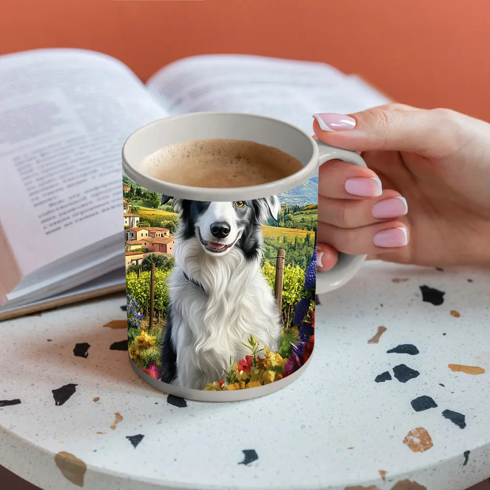 Border Collie Dog Tuscany Vineyard Flowers – Mugs
