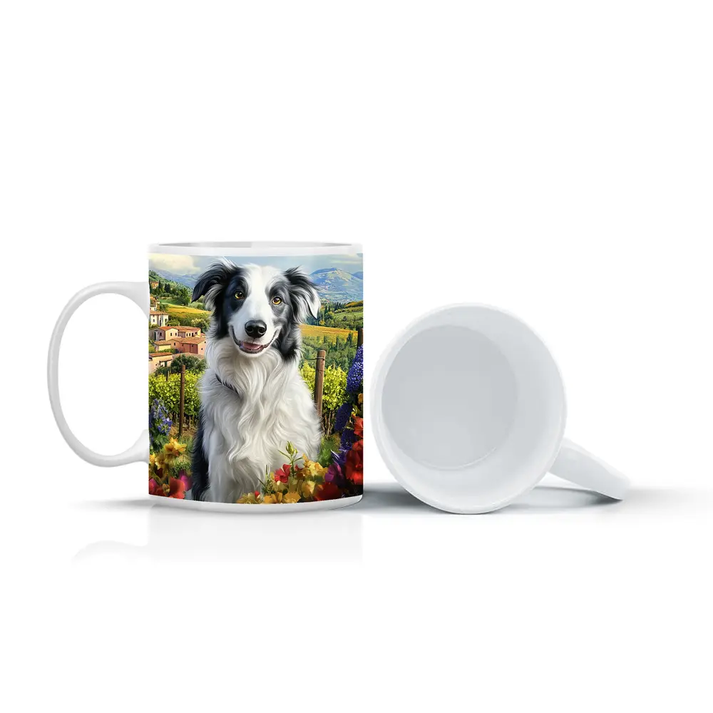 Border Collie Dog Tuscany Vineyard Flowers – Mugs