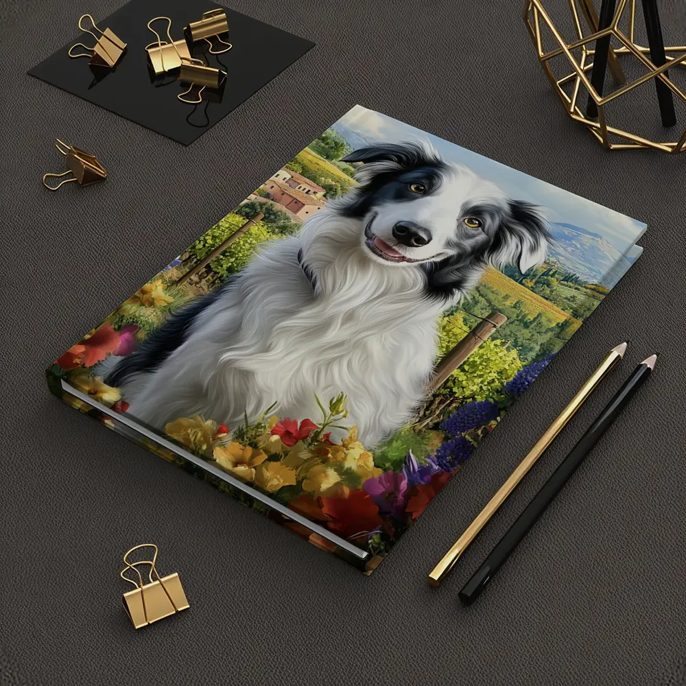 Border Collie Dog Tuscany Vineyard Flowers – Notebooks