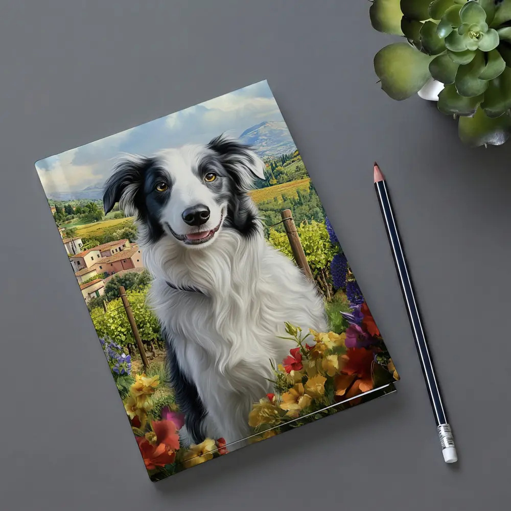Border Collie Dog Tuscany Vineyard Flowers – Notebooks