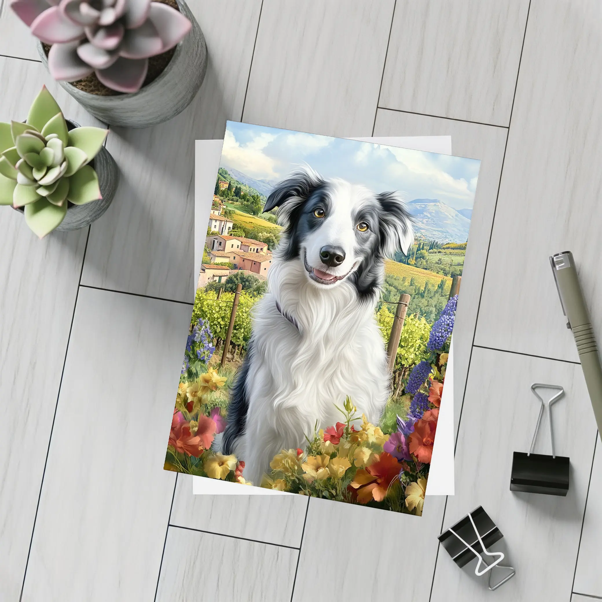 Border Collie Dog Tuscany Vineyard Flowers – Postcards