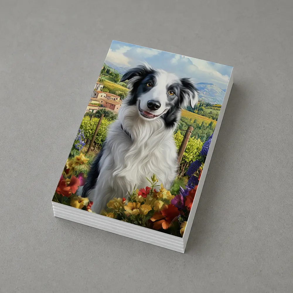 Border Collie Dog Tuscany Vineyard Flowers – Postcards