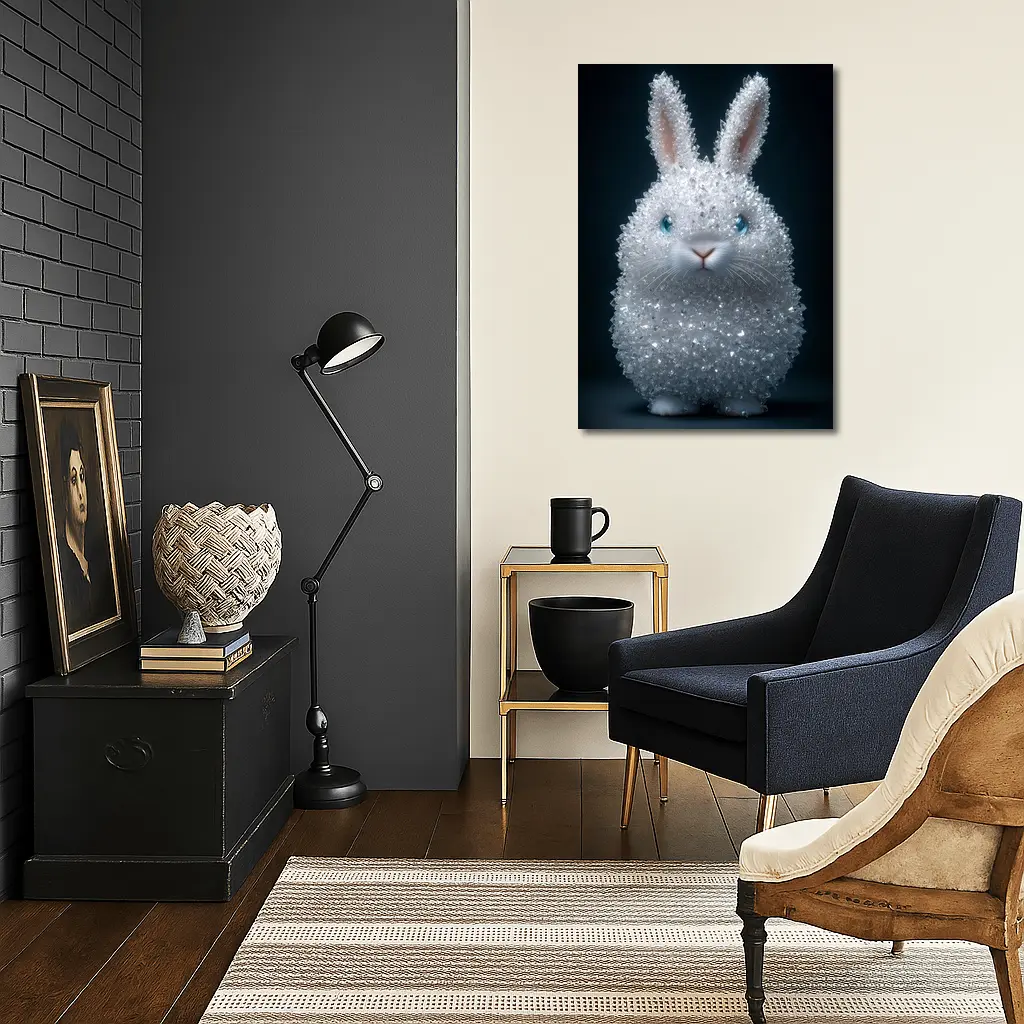 Crystal Diamond Bunny Rabbit Dark Background – Wall Art