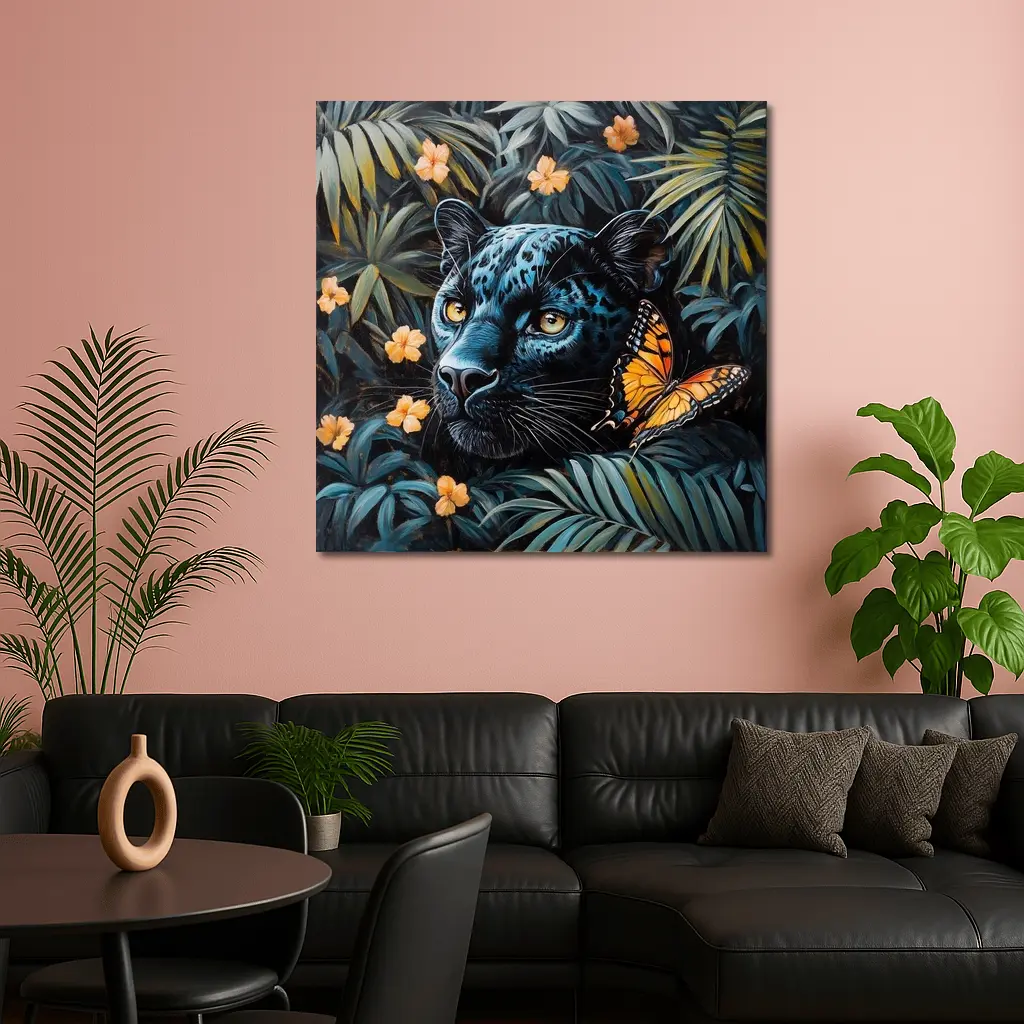 Black Panther Butterfly Tropical Jungle Painting – Wall Art