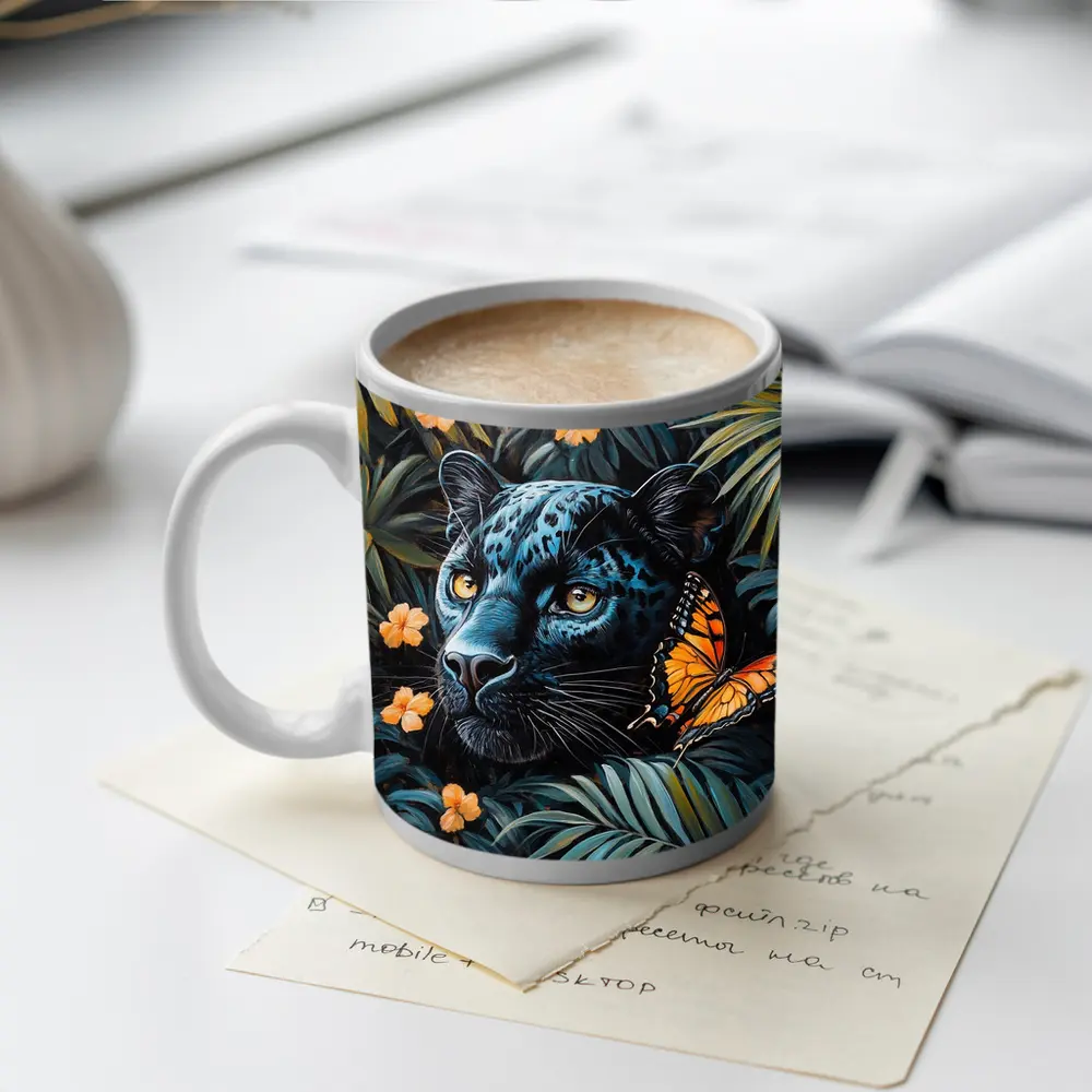 Black Panther Butterfly Tropical Jungle Painting – Mugs
