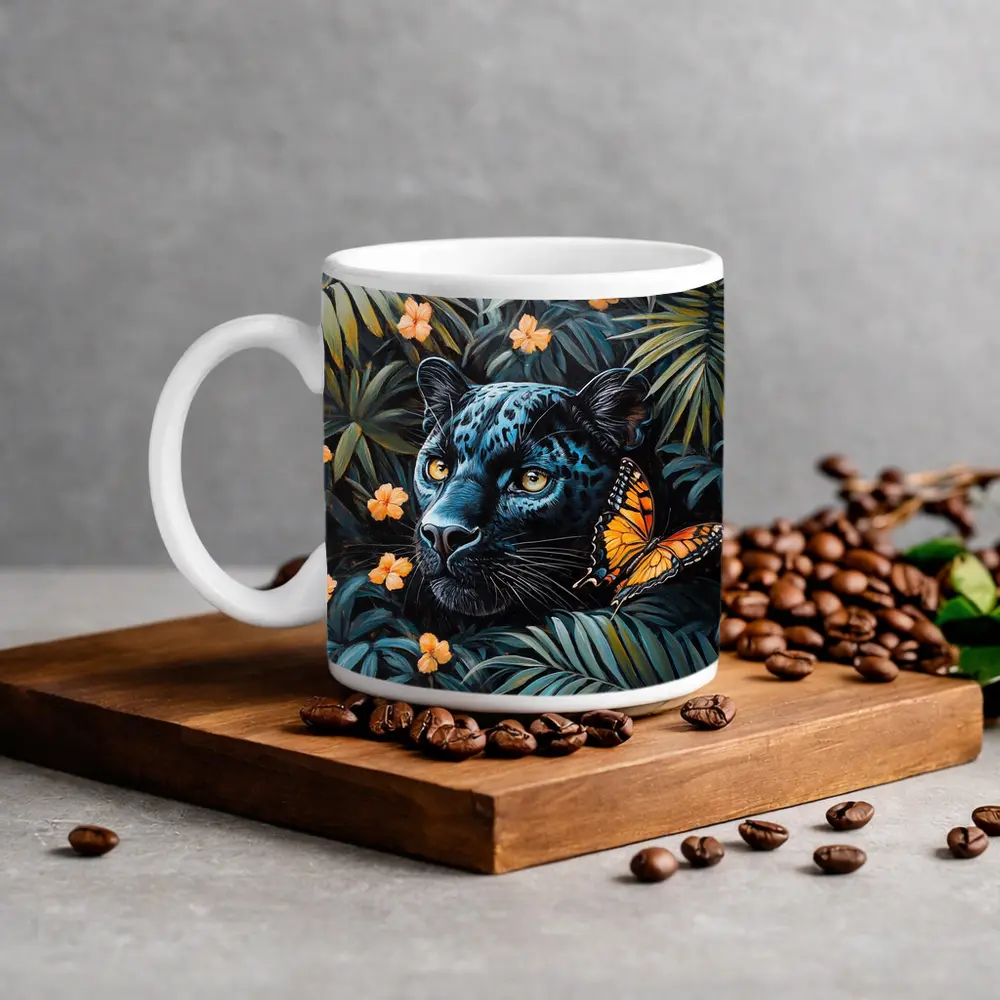 Black Panther Butterfly Tropical Jungle Painting – Mugs