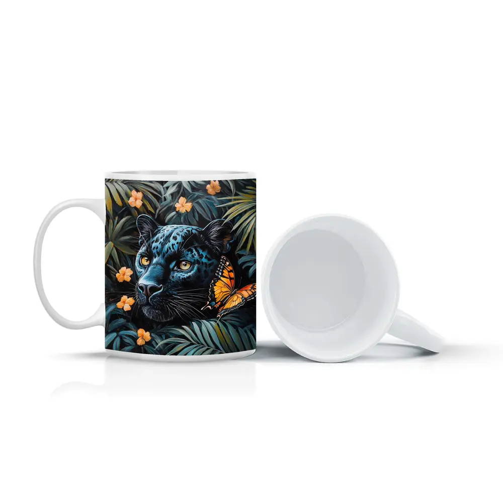 Black Panther Butterfly Tropical Jungle Painting – Mugs