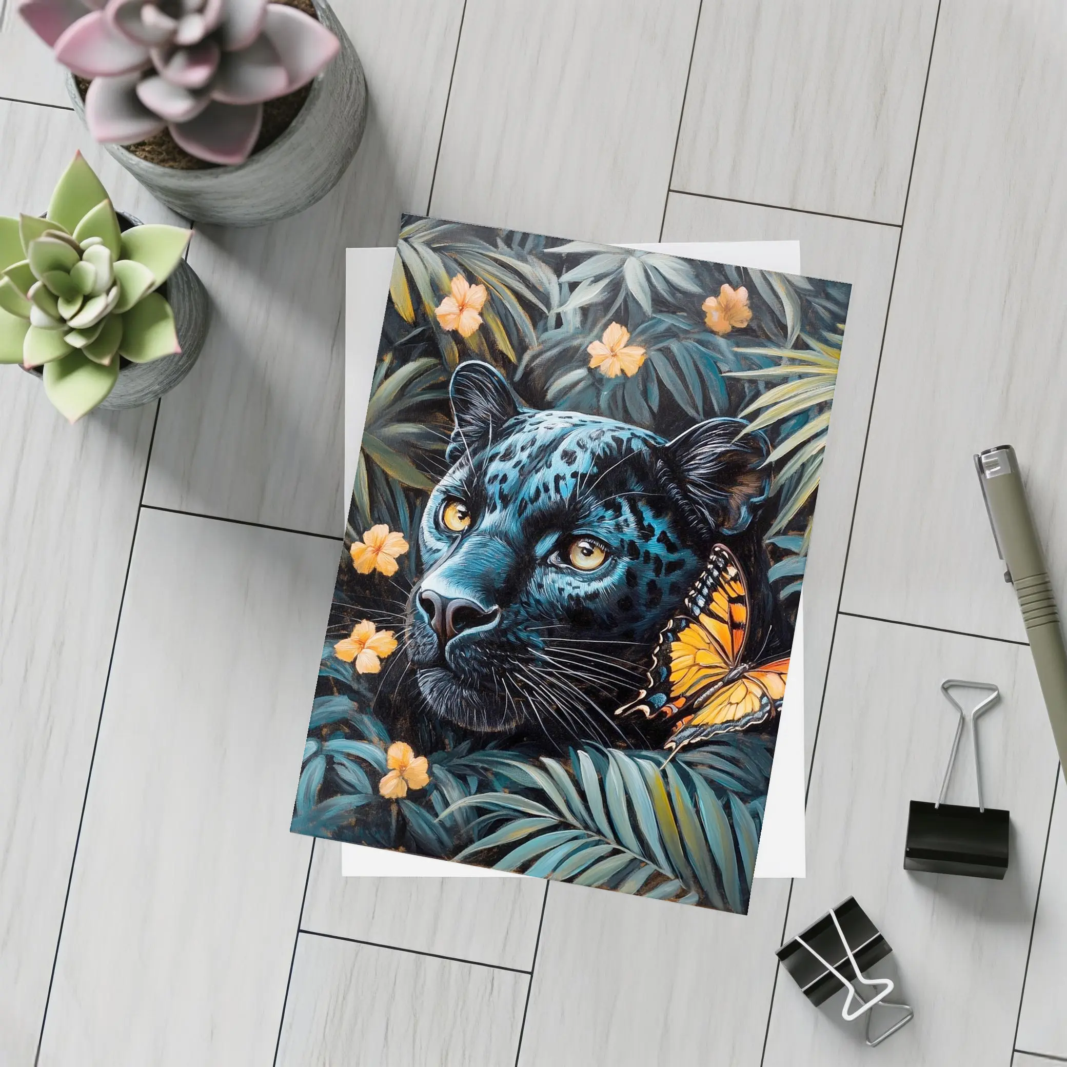 Black Panther Butterfly Tropical Jungle Painting – Postcards