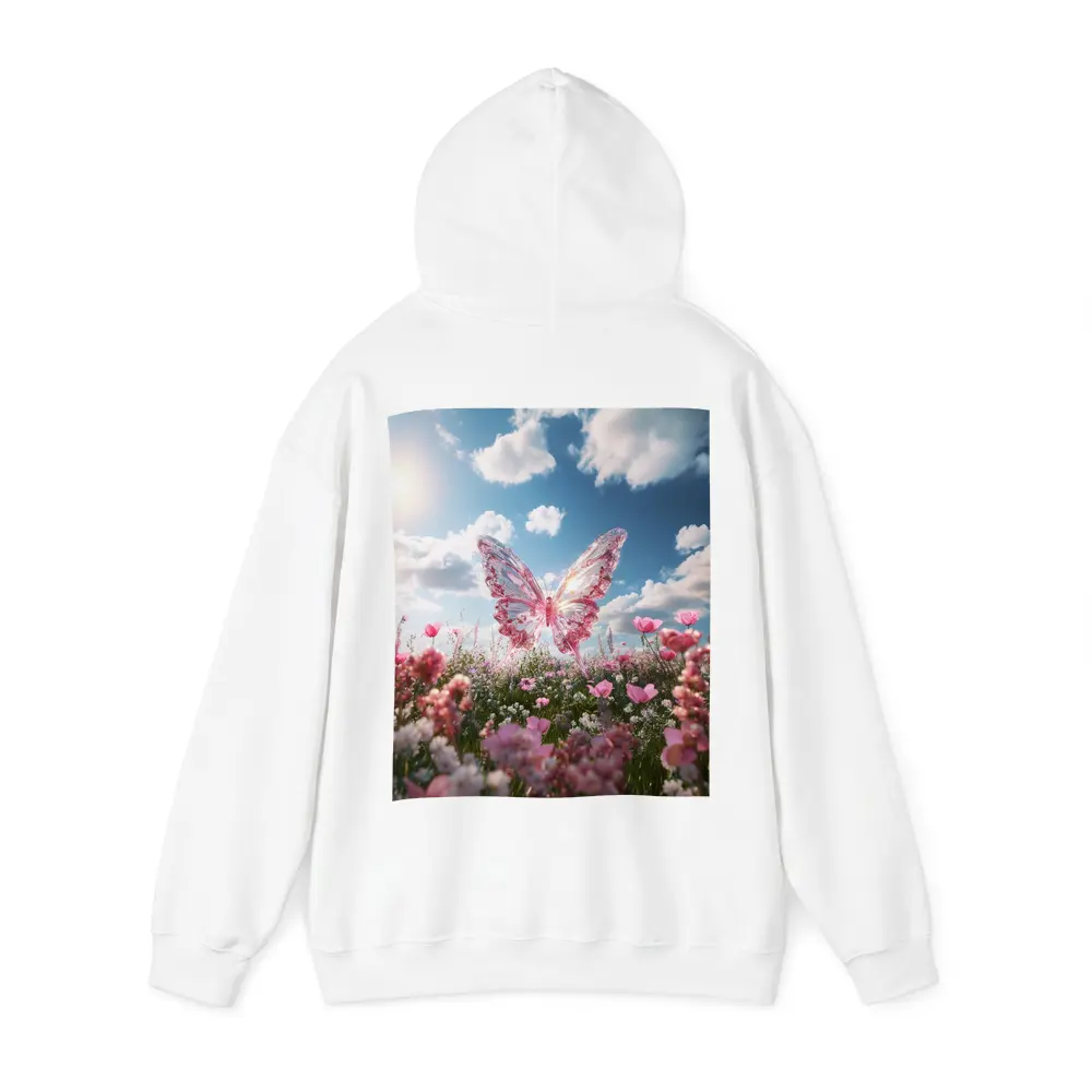 Crystal Butterfly Pink Flowers Blue Sky – Hoodies