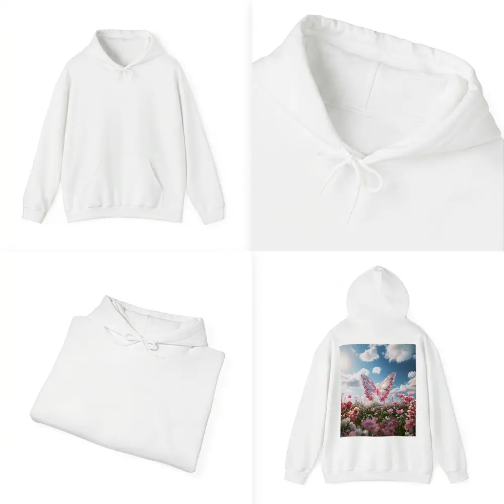 Crystal Butterfly Pink Flowers Blue Sky – Hoodies