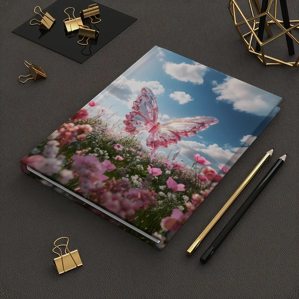 Crystal Butterfly Pink Flowers Blue Sky – Notebooks