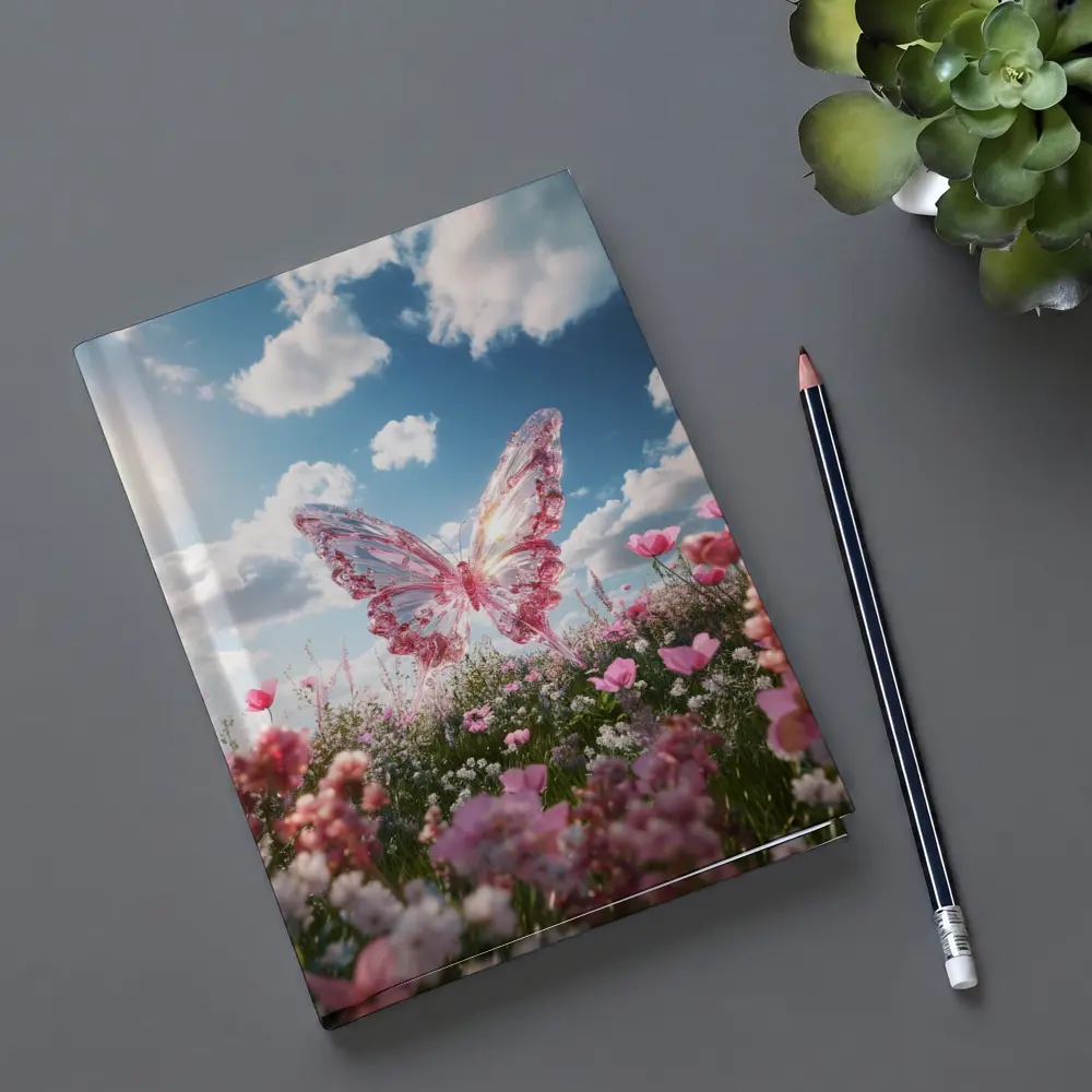 Crystal Butterfly Pink Flowers Blue Sky – Notebooks