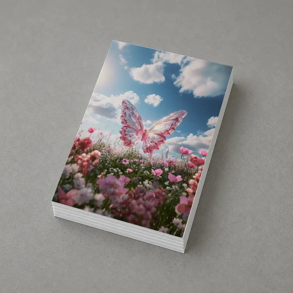 Crystal Butterfly Pink Flowers Blue Sky – Postcards