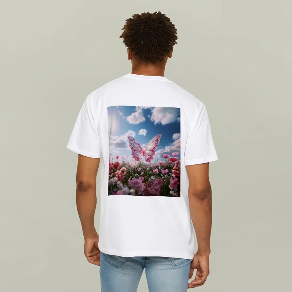 Crystal Butterfly Pink Flowers Blue Sky – T-Shirts