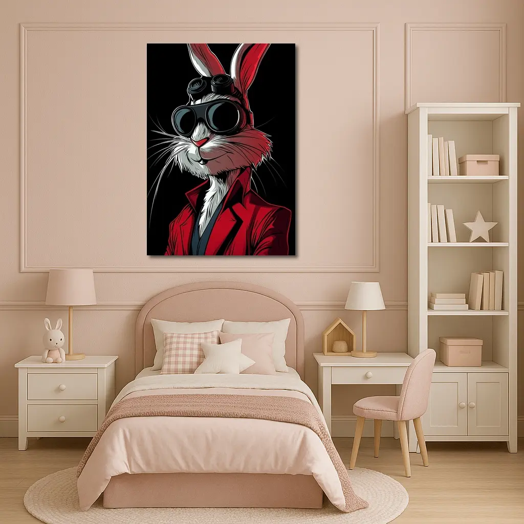Cool Rabbit Red Suit Black Background Art – Wall Art