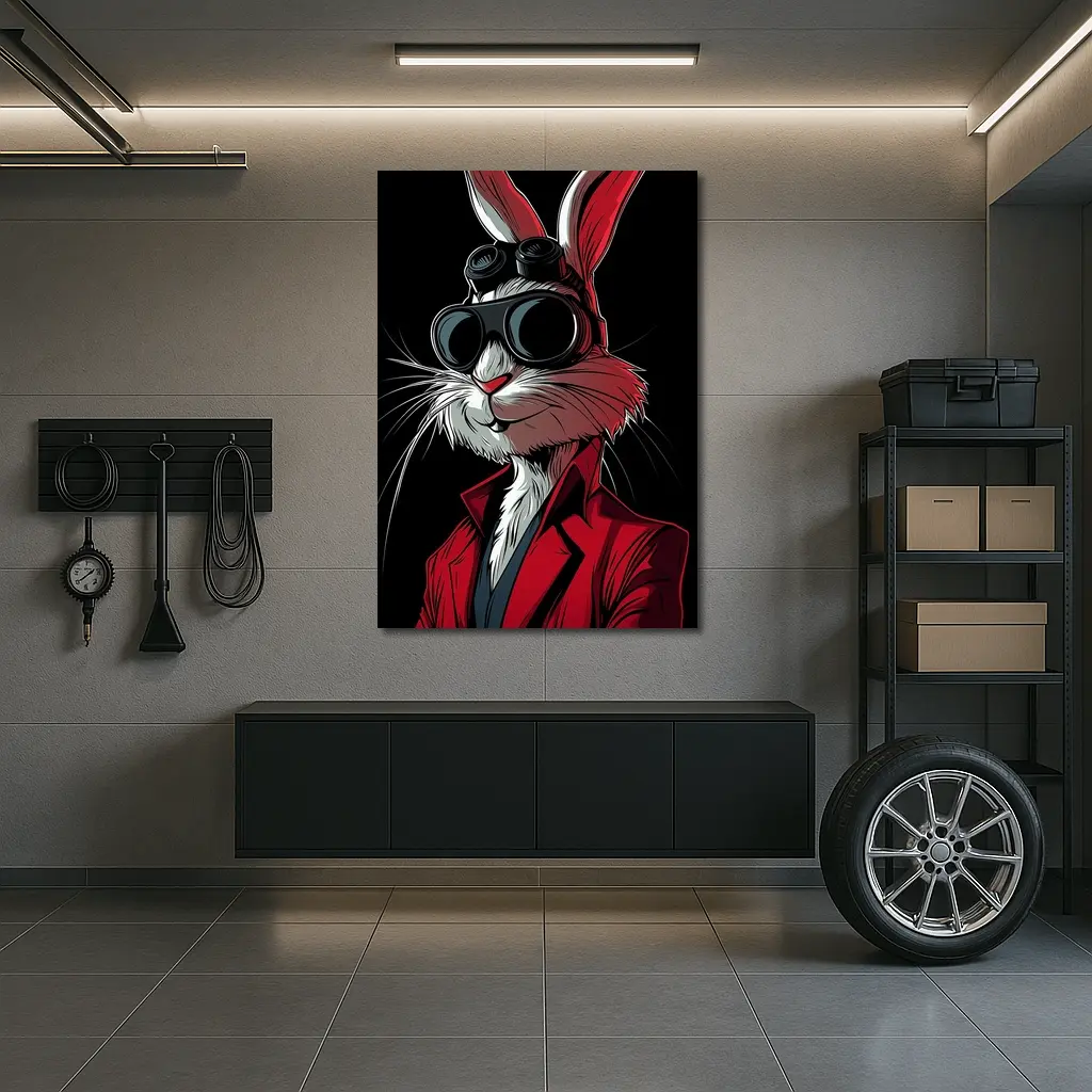 Cool Rabbit Red Suit Black Background Art – Wall Art