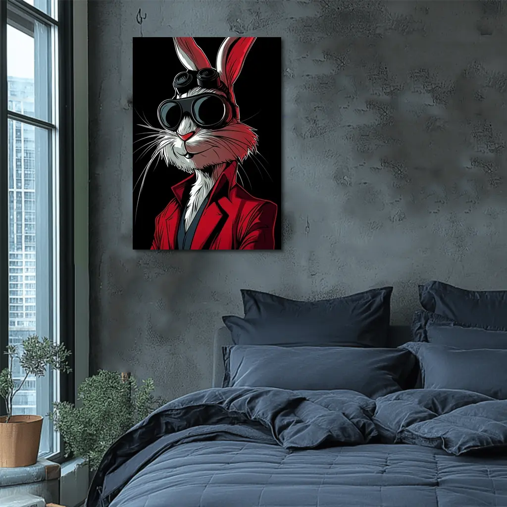 Cool Rabbit Red Suit Black Background Art – Wall Art