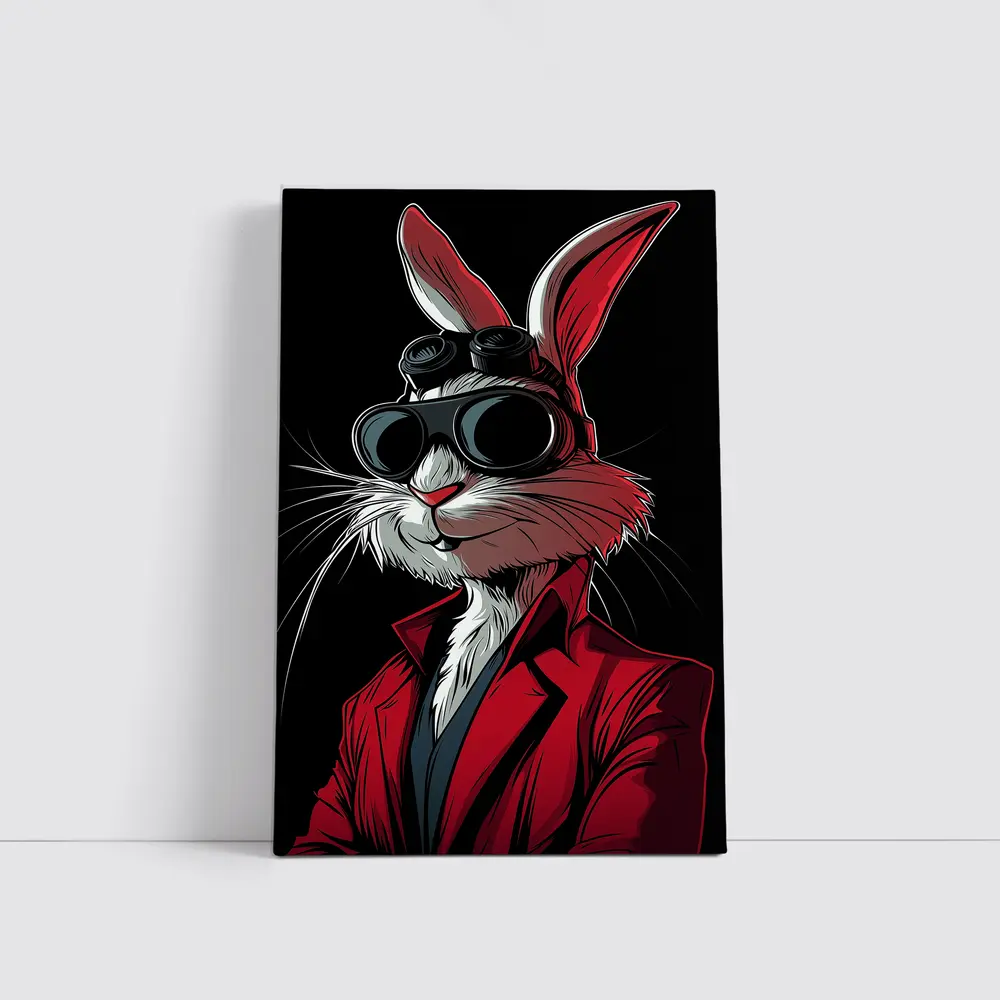 Cool Rabbit Red Suit Black Background Art – Wall Art
