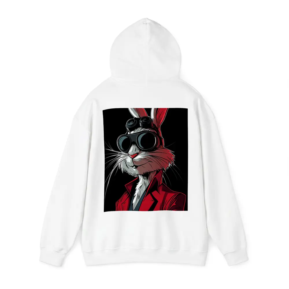 Cool Rabbit Red Suit Black Background Art – Hoodies
