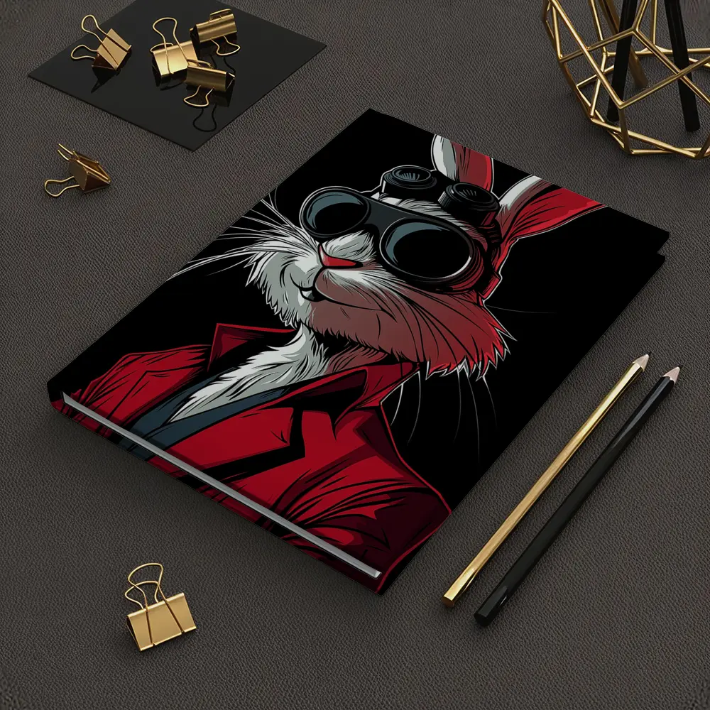 Cool Rabbit Red Suit Black Background Art – Notebooks