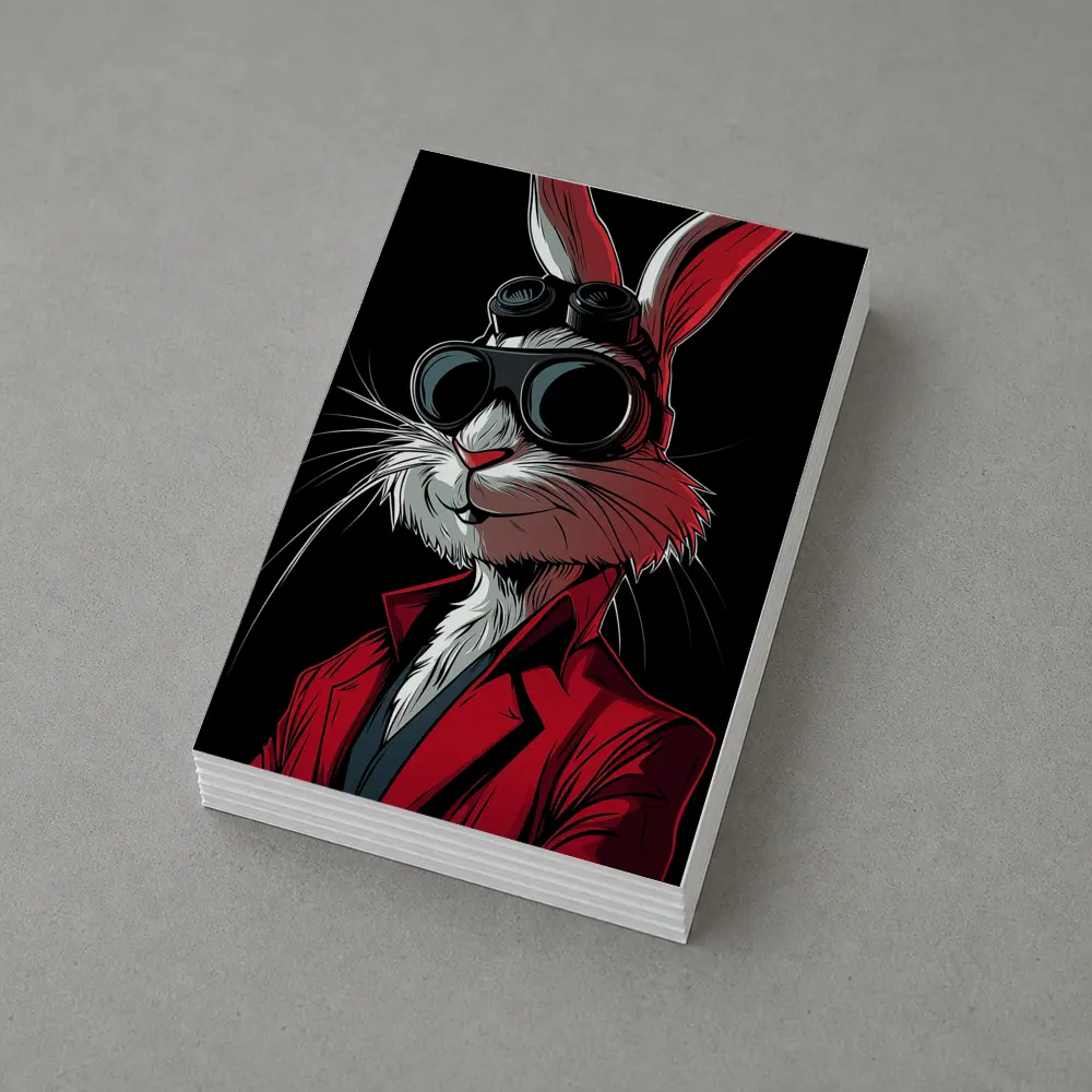 Cool Rabbit Red Suit Black Background Art – Postcards