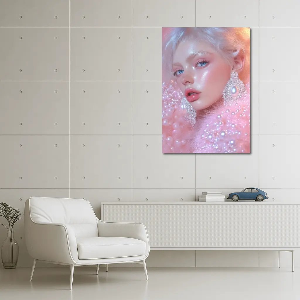 Ethereal Woman Portrait Pink Pearl Fantasy – Wall Art