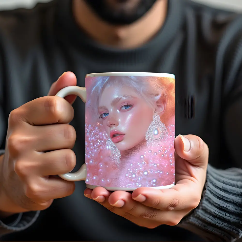 Ethereal Woman Portrait Pink Pearl Fantasy – Mugs