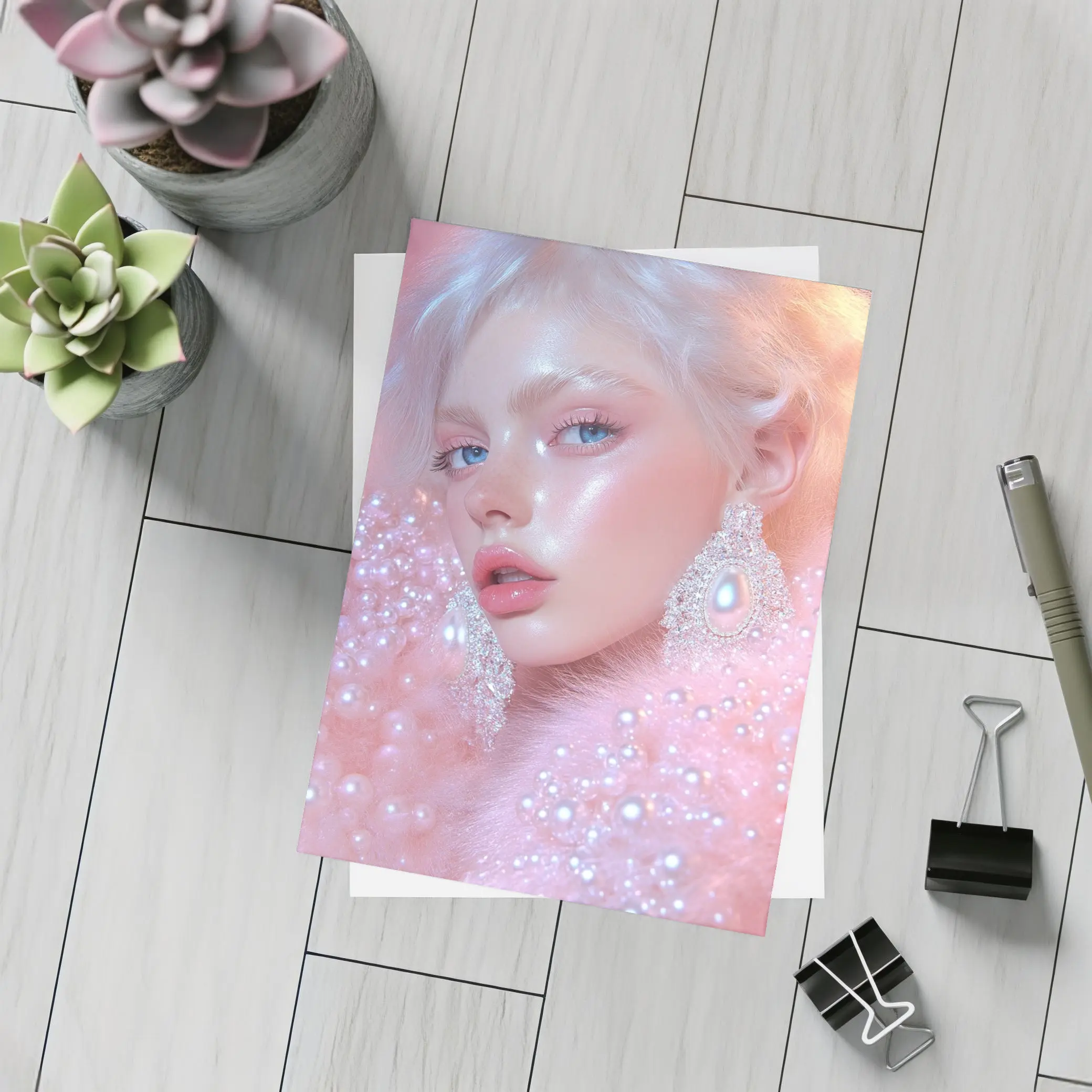 Ethereal Woman Portrait Pink Pearl Fantasy – Postcards