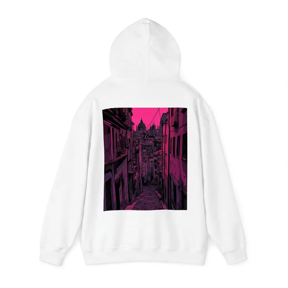 Narrow Alley Pink Sky European City Art – Hoodies