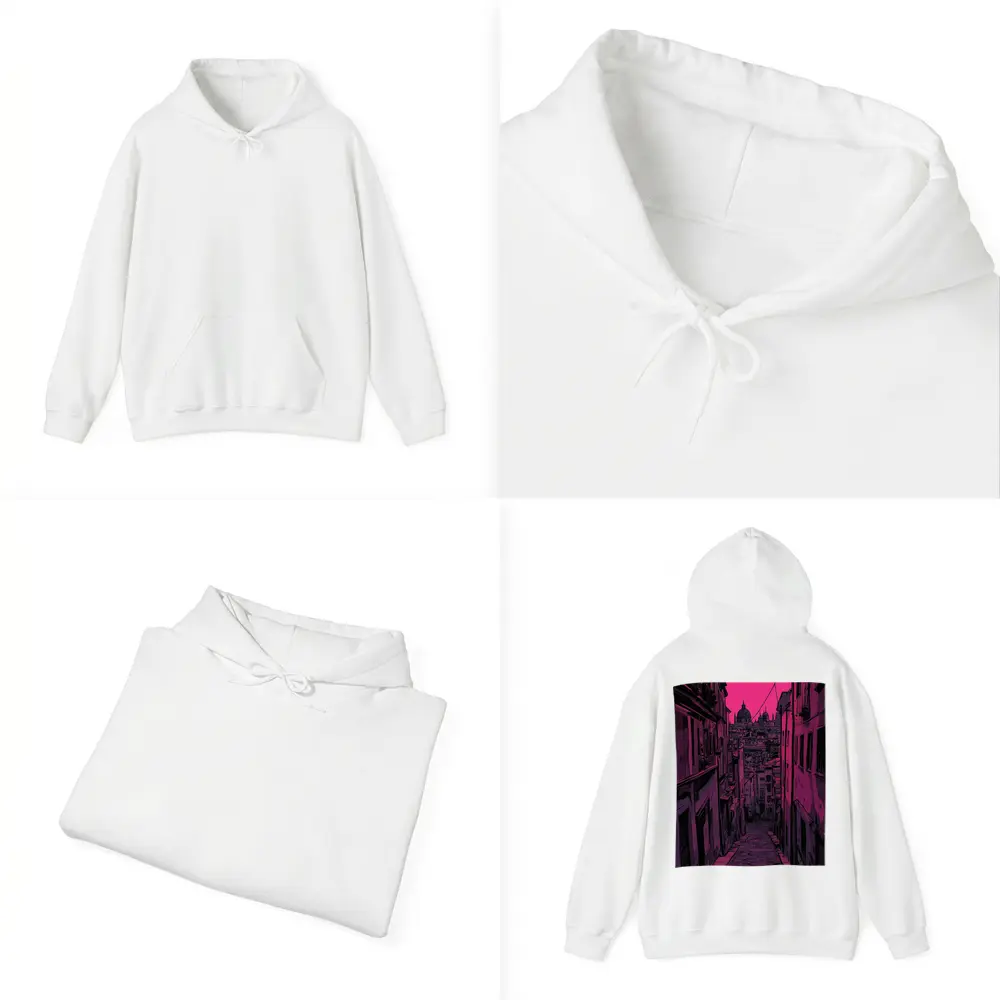 Narrow Alley Pink Sky European City Art – Hoodies