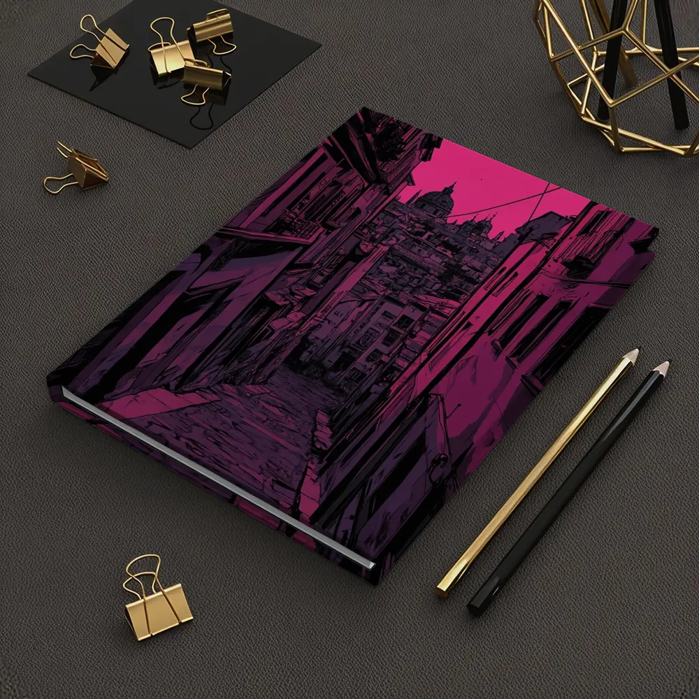 Narrow Alley Pink Sky European City Art – Notebooks
