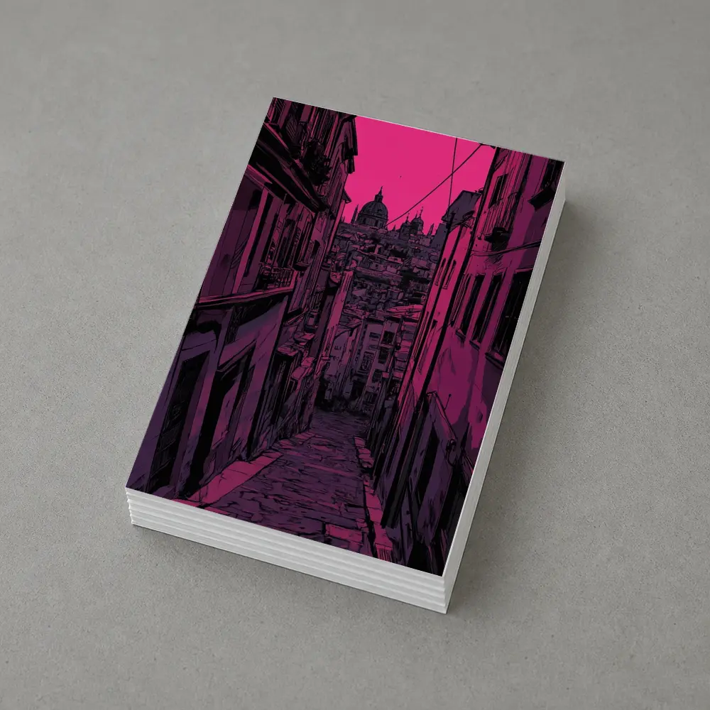 Narrow Alley Pink Sky European City Art – Postcards