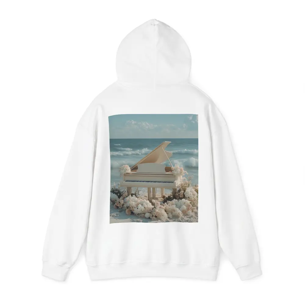 White Grand Piano Beach Ocean Floral Scene – Hoodies
