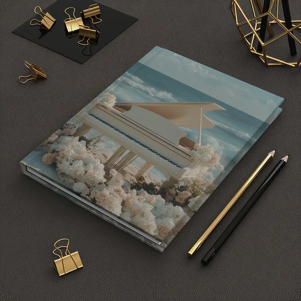 White Grand Piano Beach Ocean Floral Scene – Notebooks