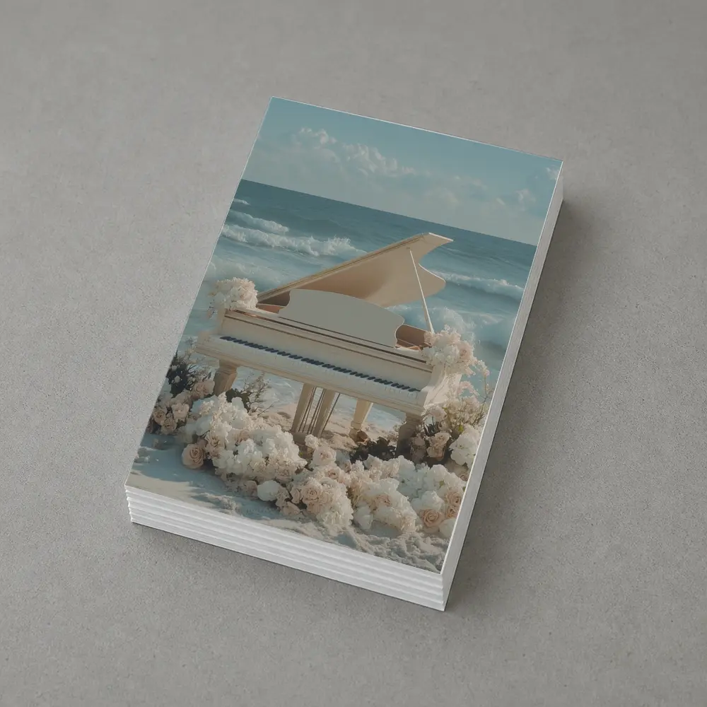 White Grand Piano Beach Ocean Floral Scene – Postcards