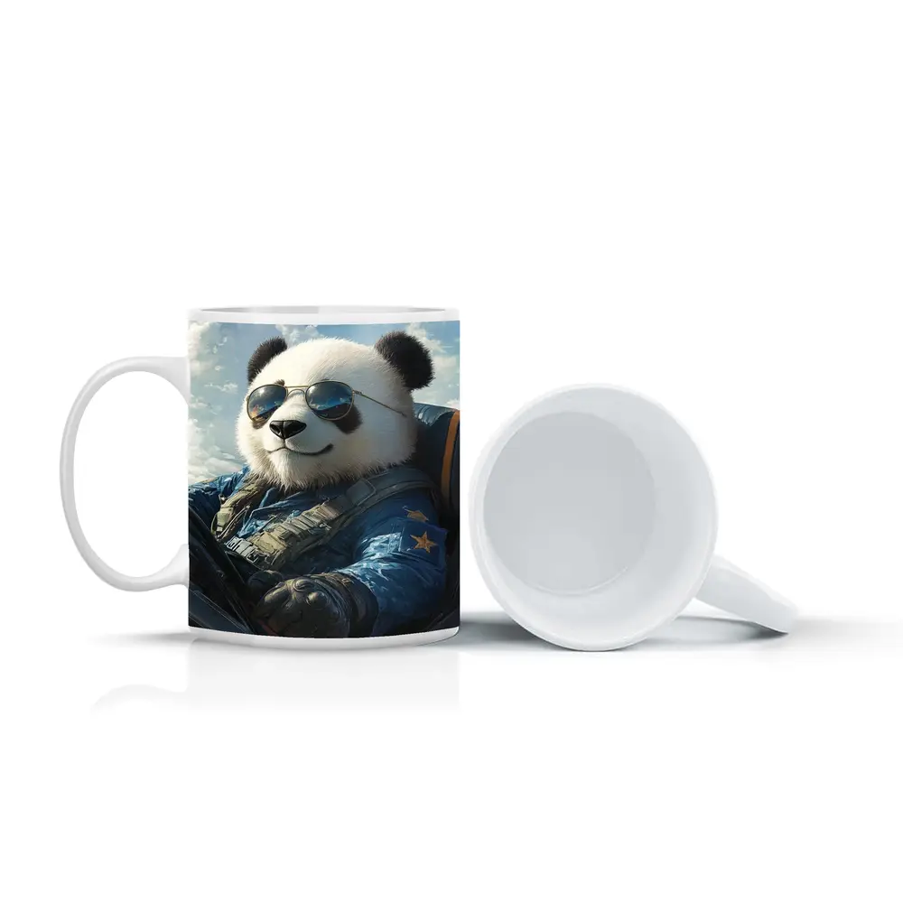 Cool Panda Pilot Flying Fighter Jet Sky – Mugs