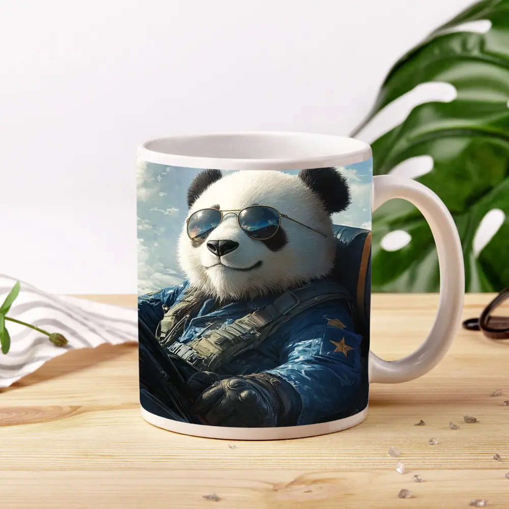 Cool Panda Pilot Flying Fighter Jet Sky – Mugs