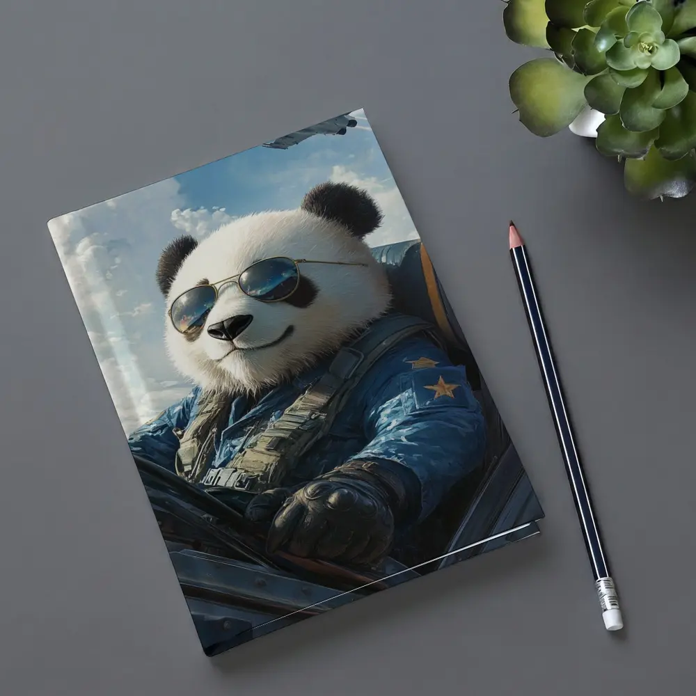 Cool Panda Pilot Flying Fighter Jet Sky – Notebooks