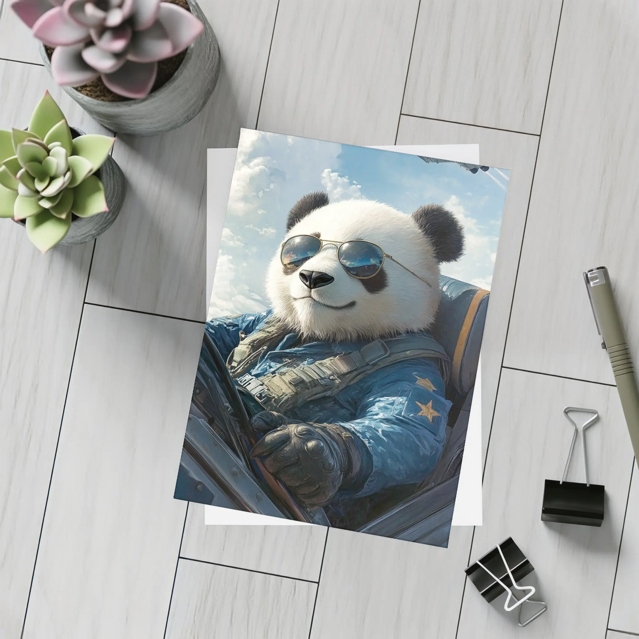 Cool Panda Pilot Flying Fighter Jet Sky – Postcards