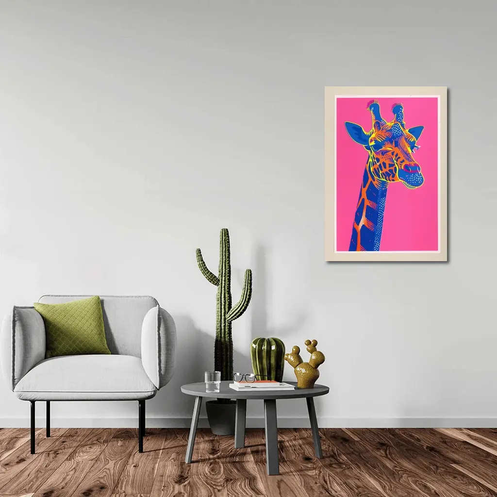 Pop Art Giraffe Portrait on Pink Background – Wall Art