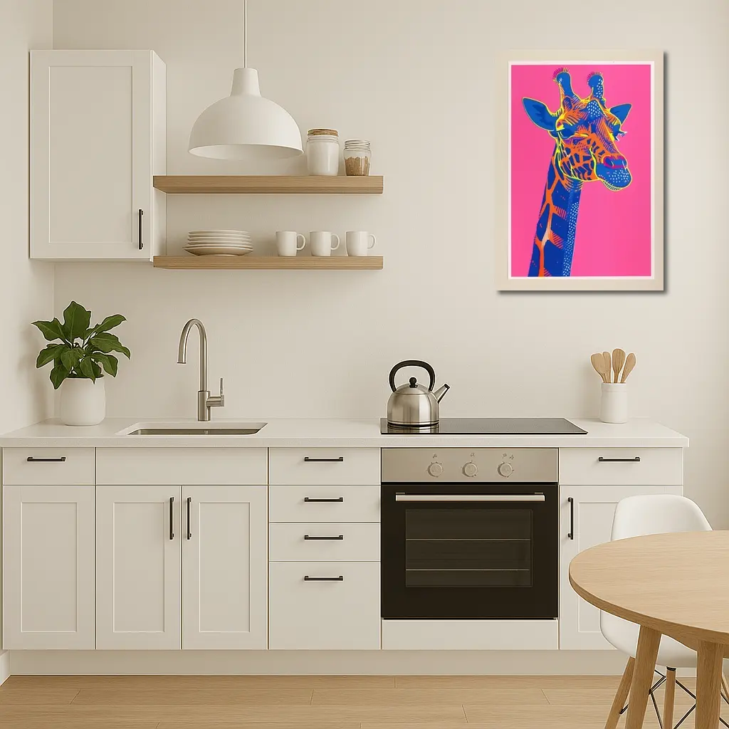 Pop Art Giraffe Portrait on Pink Background – Wall Art