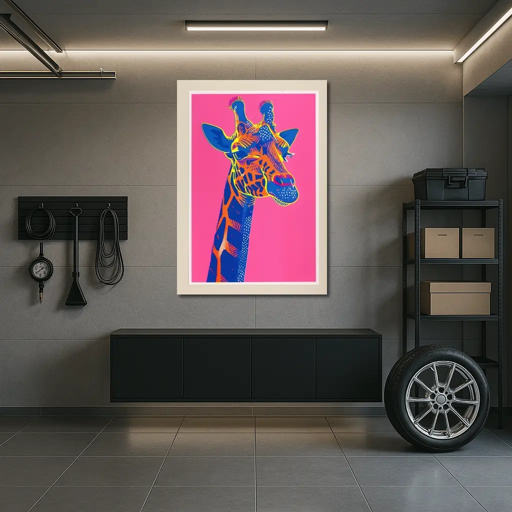 Pop Art Giraffe Portrait on Pink Background – Wall Art