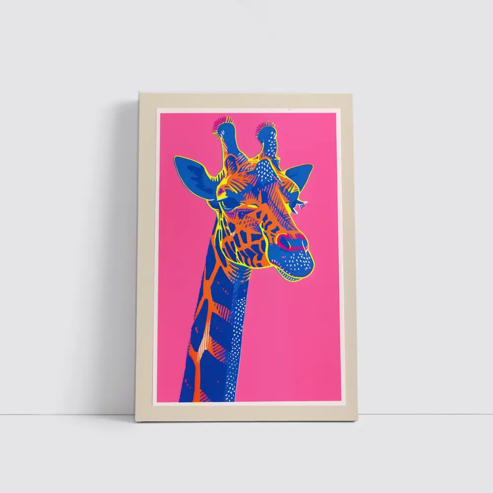 Pop Art Giraffe Portrait on Pink Background – Wall Art