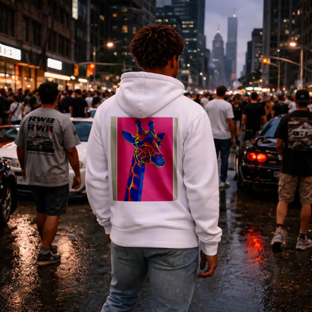 Pop Art Giraffe Portrait on Pink Background – Hoodies