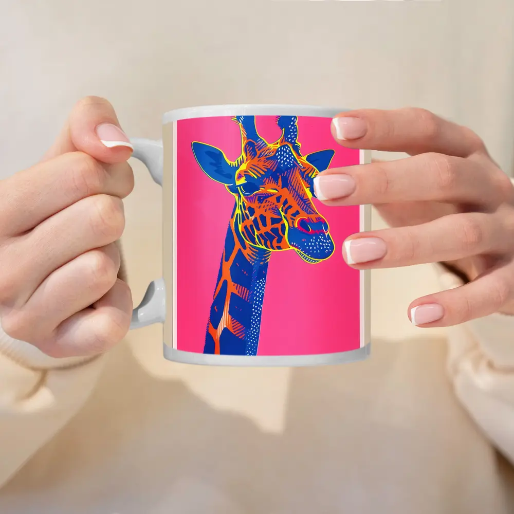 Pop Art Giraffe Portrait on Pink Background – Mugs