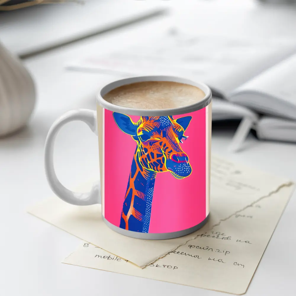Pop Art Giraffe Portrait on Pink Background – Mugs