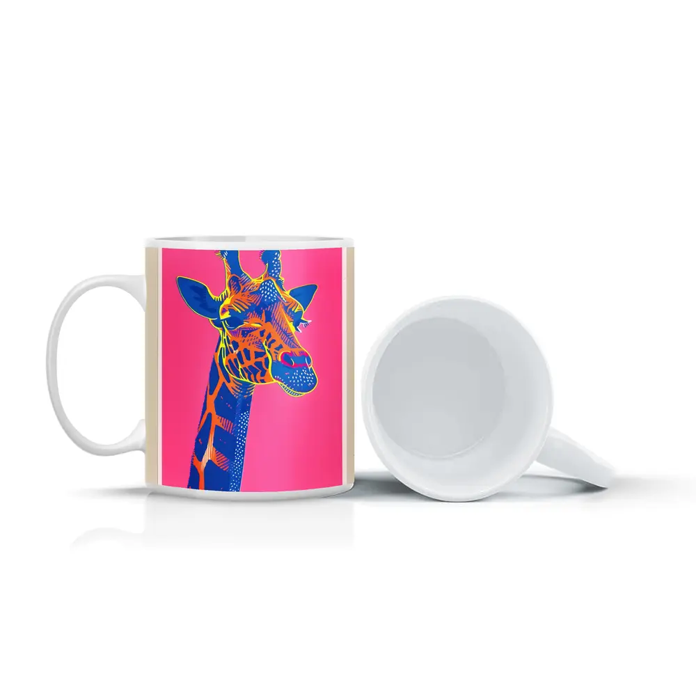 Pop Art Giraffe Portrait on Pink Background – Mugs
